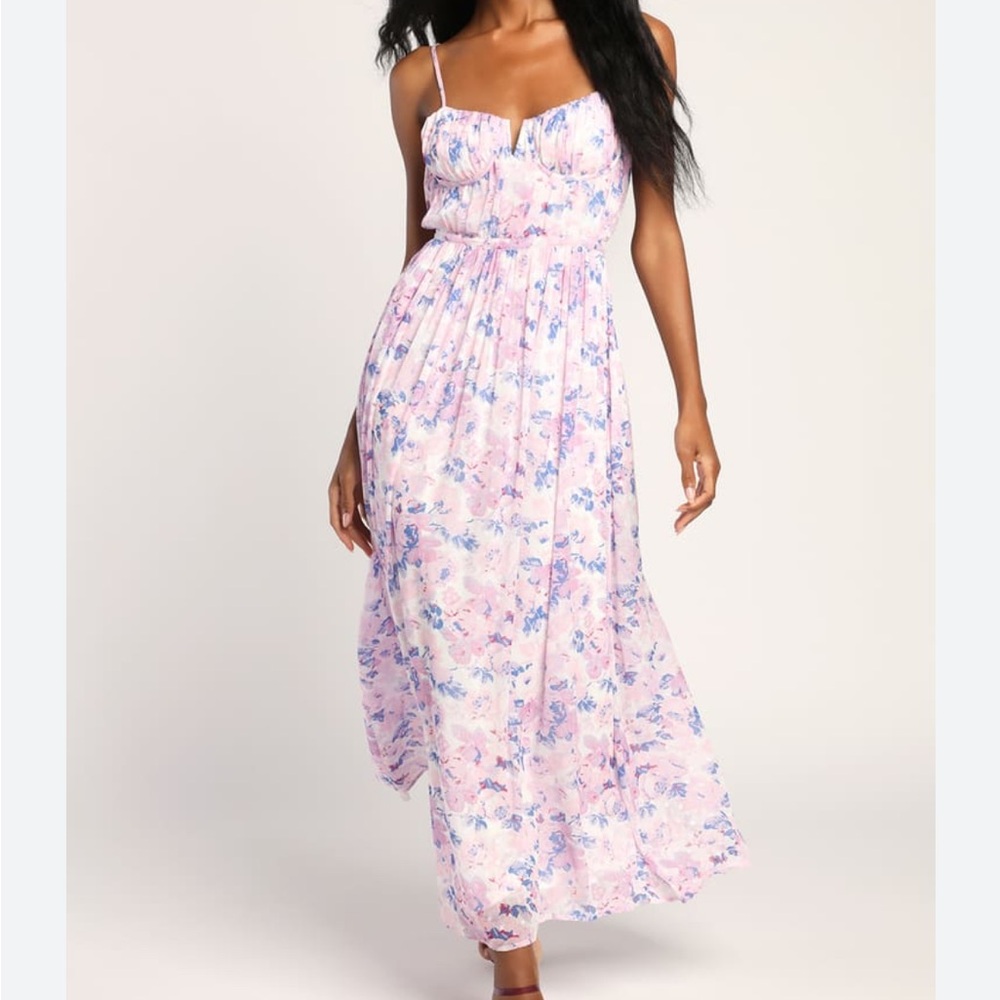 Total Darling Pink Multi Floral Print Notched Bustier Maxi Dress - Picture 7 of 9